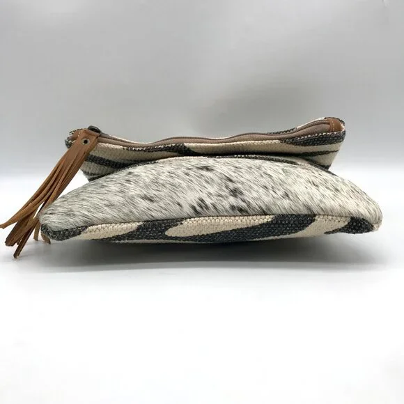 Bhrayna Zebra Design Fold Over Cotton & Leather Clutch - Picture 5 of 10